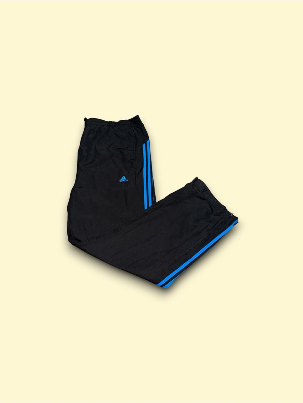 Vintage adidas 3 stripe wide leg clima365 track pants black & blue mens XL